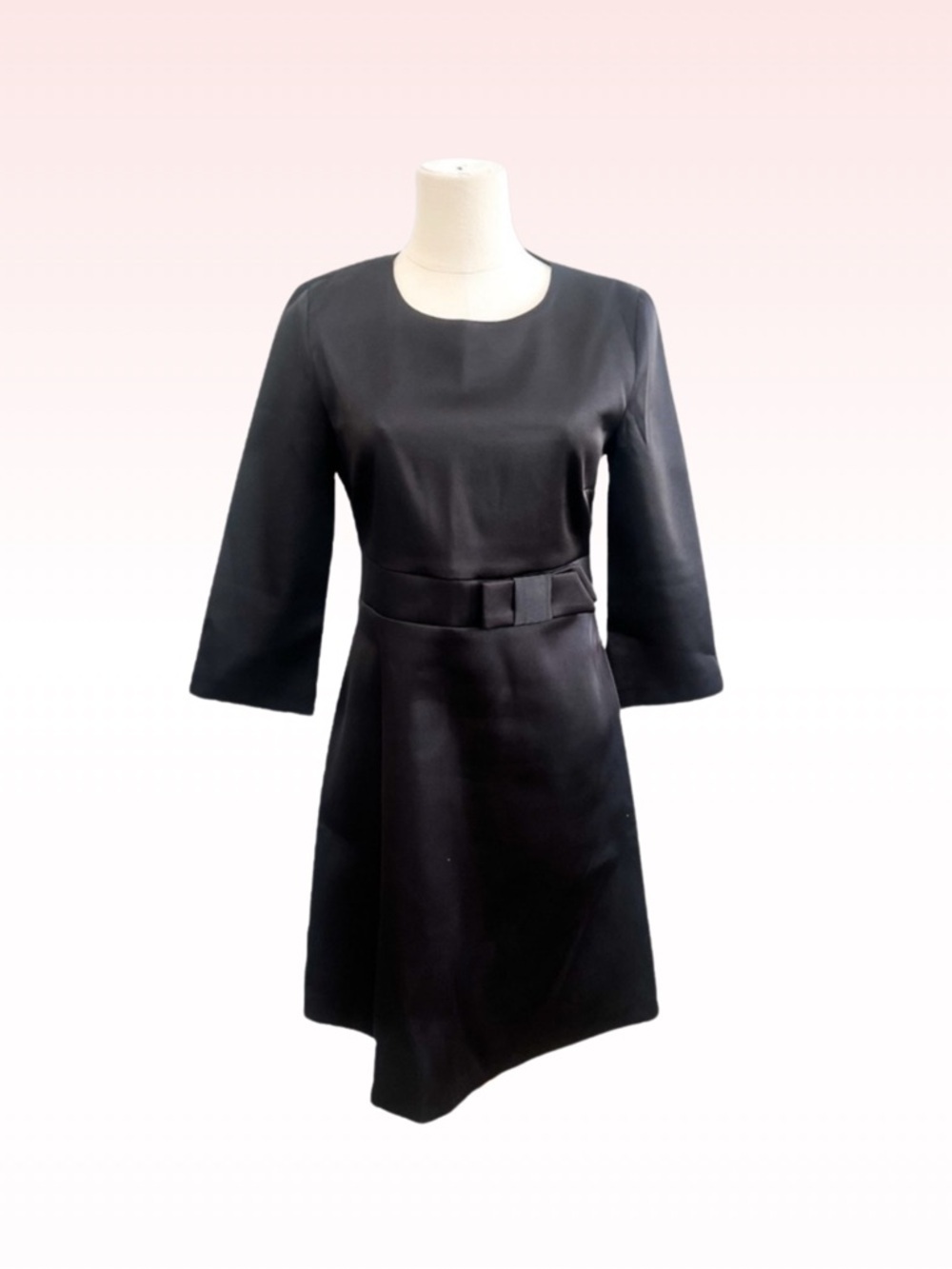 HALLHUBER Black Satin Mid Sleeve Bow Dress (Sz UK 8)